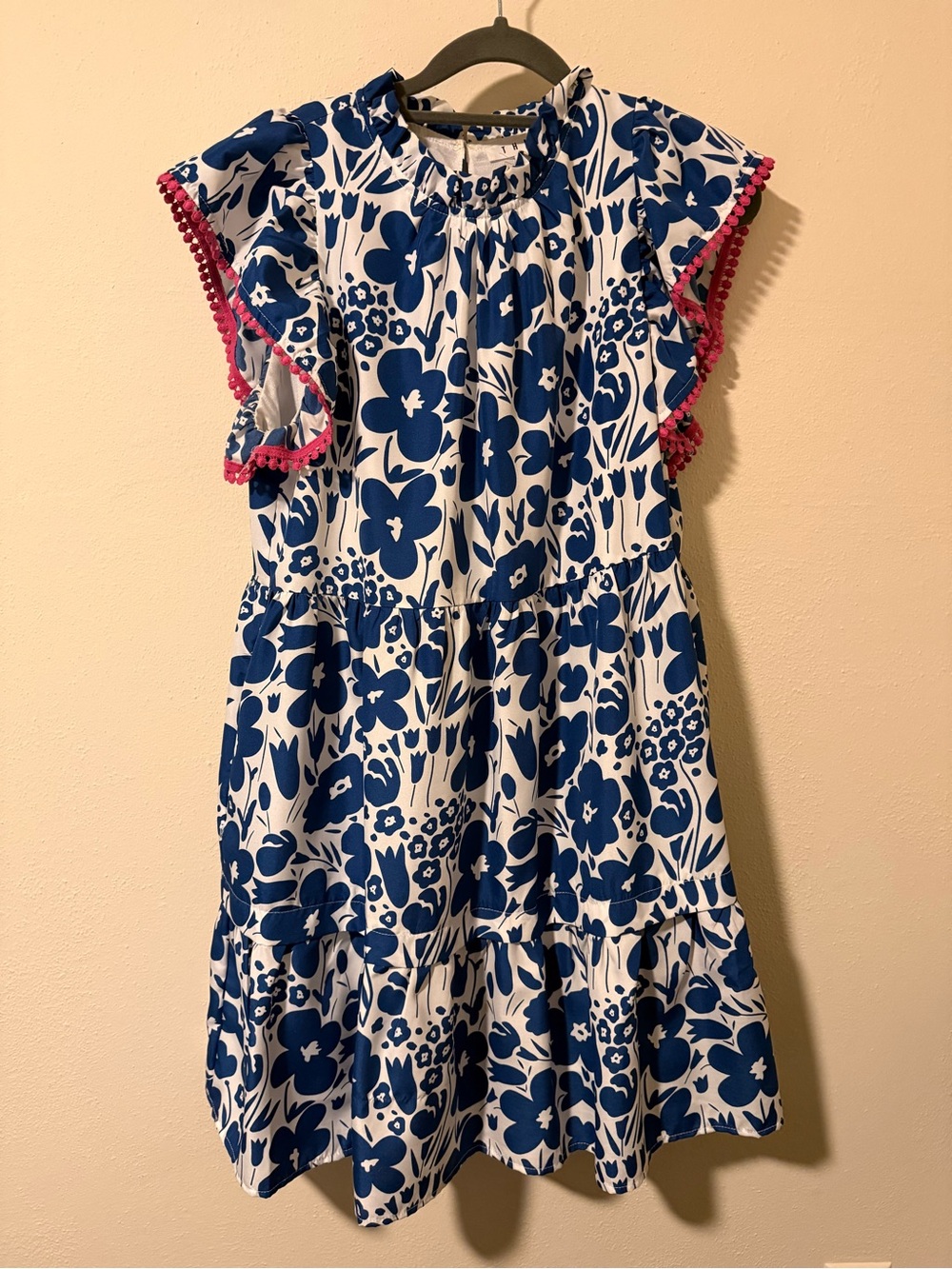 THML Blue and White Floral Swing Dress with Pink Trim | US M | Worn Once